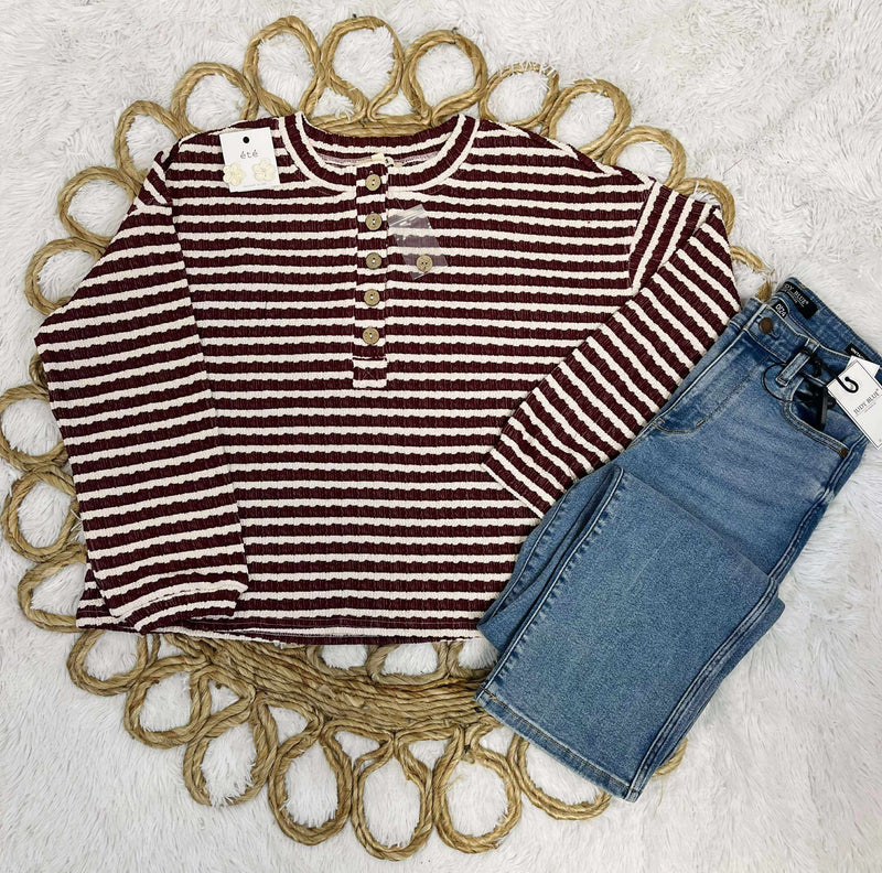 Women’s Stripe Henley Sweater Top
