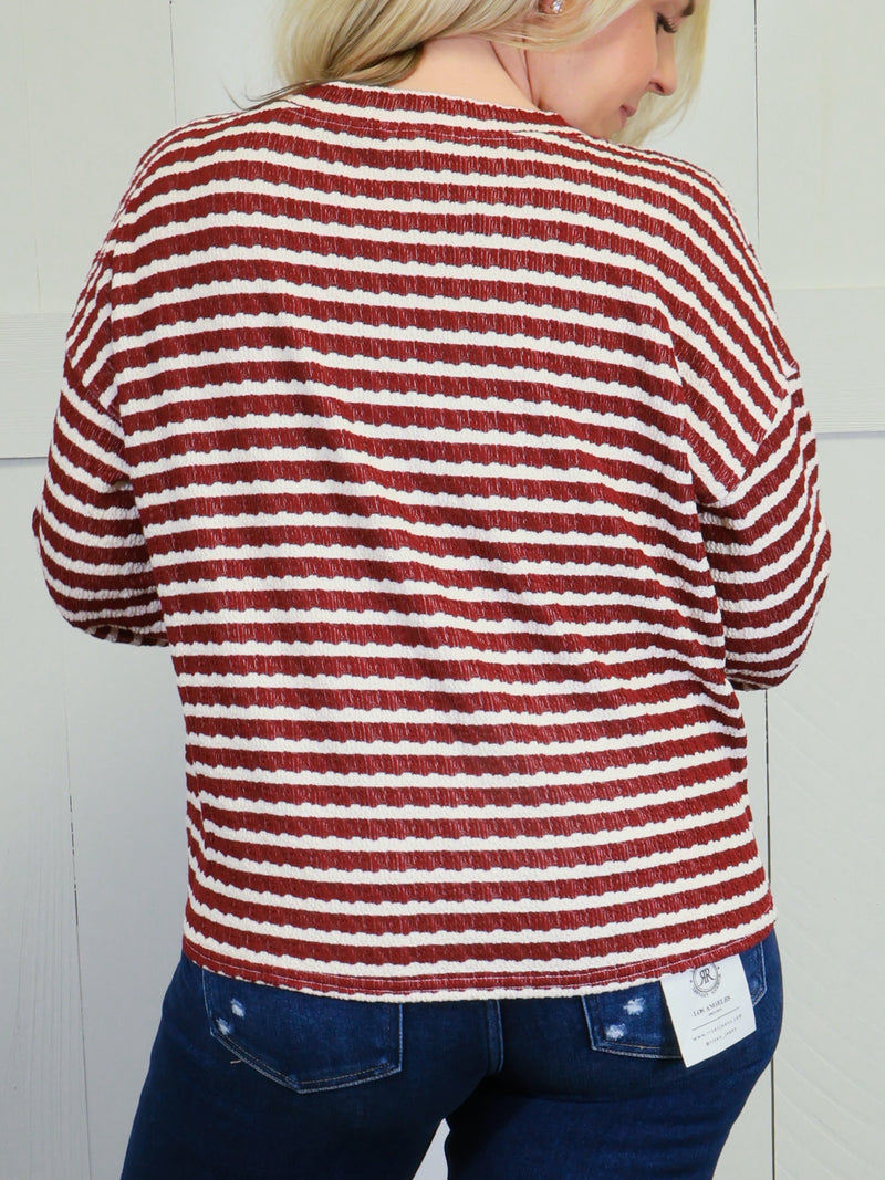 Women’s Stripe Henley Sweater Top