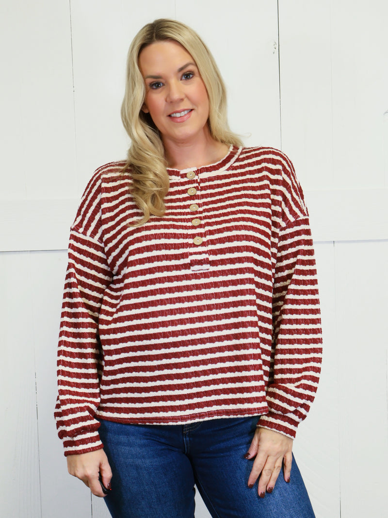 Women’s Stripe Henley Sweater Top