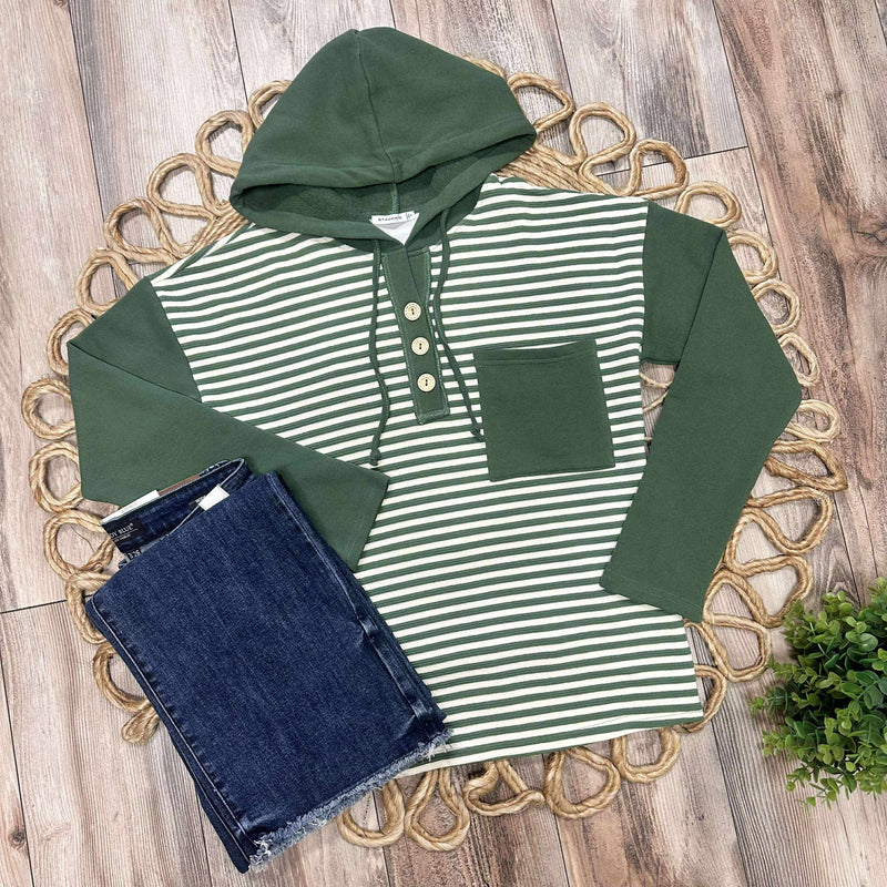 Women’s Stripe Pocket Hoodie Top Pullover Sweater