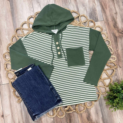 Women’s Stripe Pocket Hoodie Top Pullover Sweater