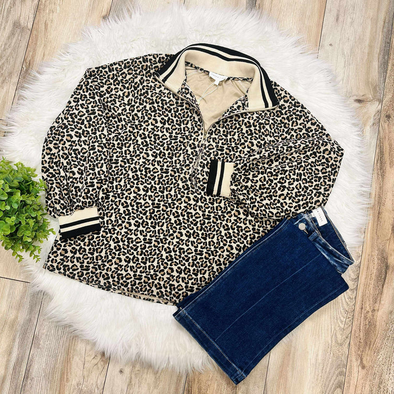 Women’s Taupe Suede Cheetah Pullover Sweater Top