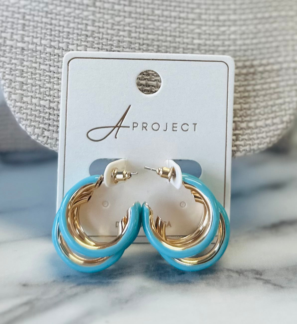 Women’s Teal and Gold Double Stacked Earrings