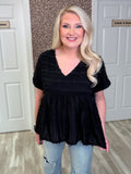 Women’s Textured Babydoll Top in Black