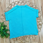 Women’s Turquoise Ribbed Cuff Sleeve Top Basic