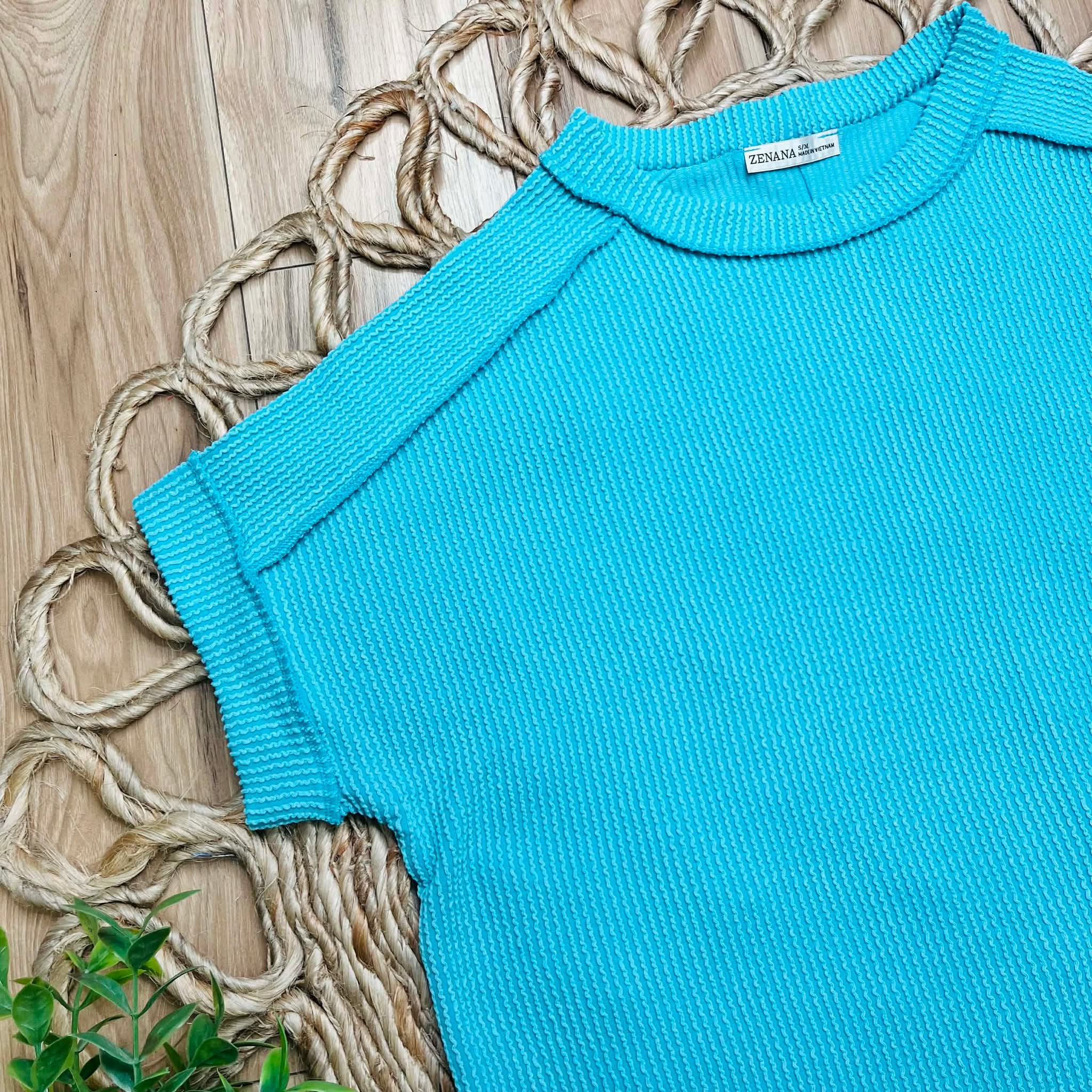 Women’s Turquoise Ribbed Cuff Sleeve Top Basic