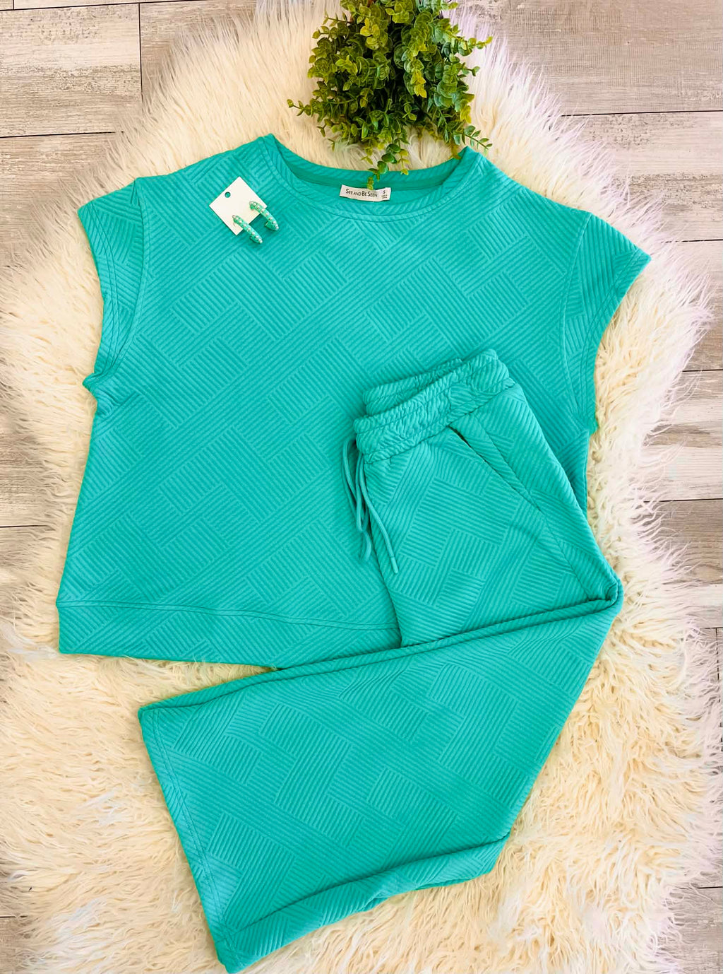 Women’s Turquoise Textured Pant Set