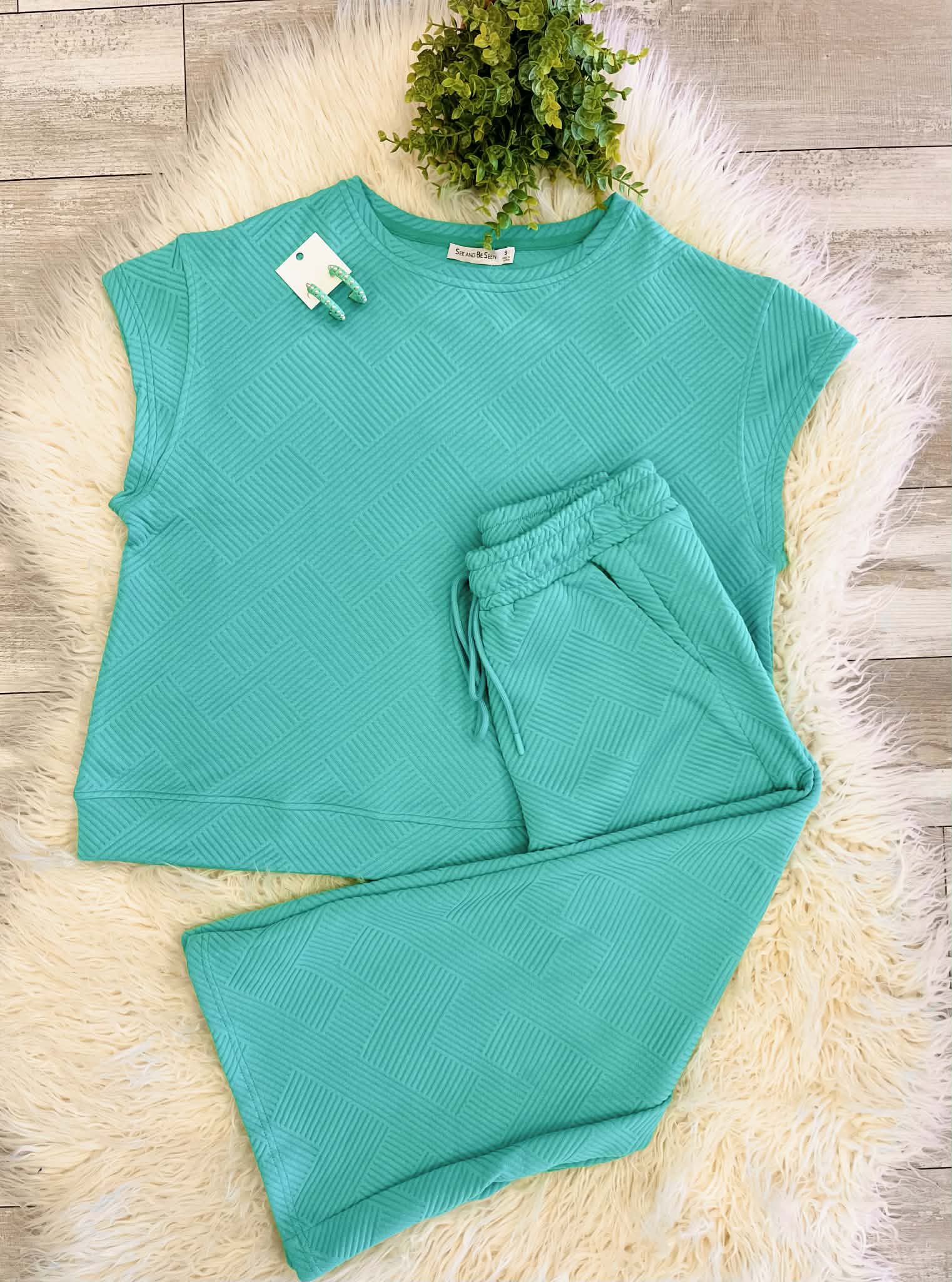 Women’s Turquoise Textured Pant Set