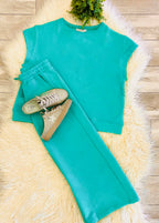 Women’s Turquoise Textured Pant Set