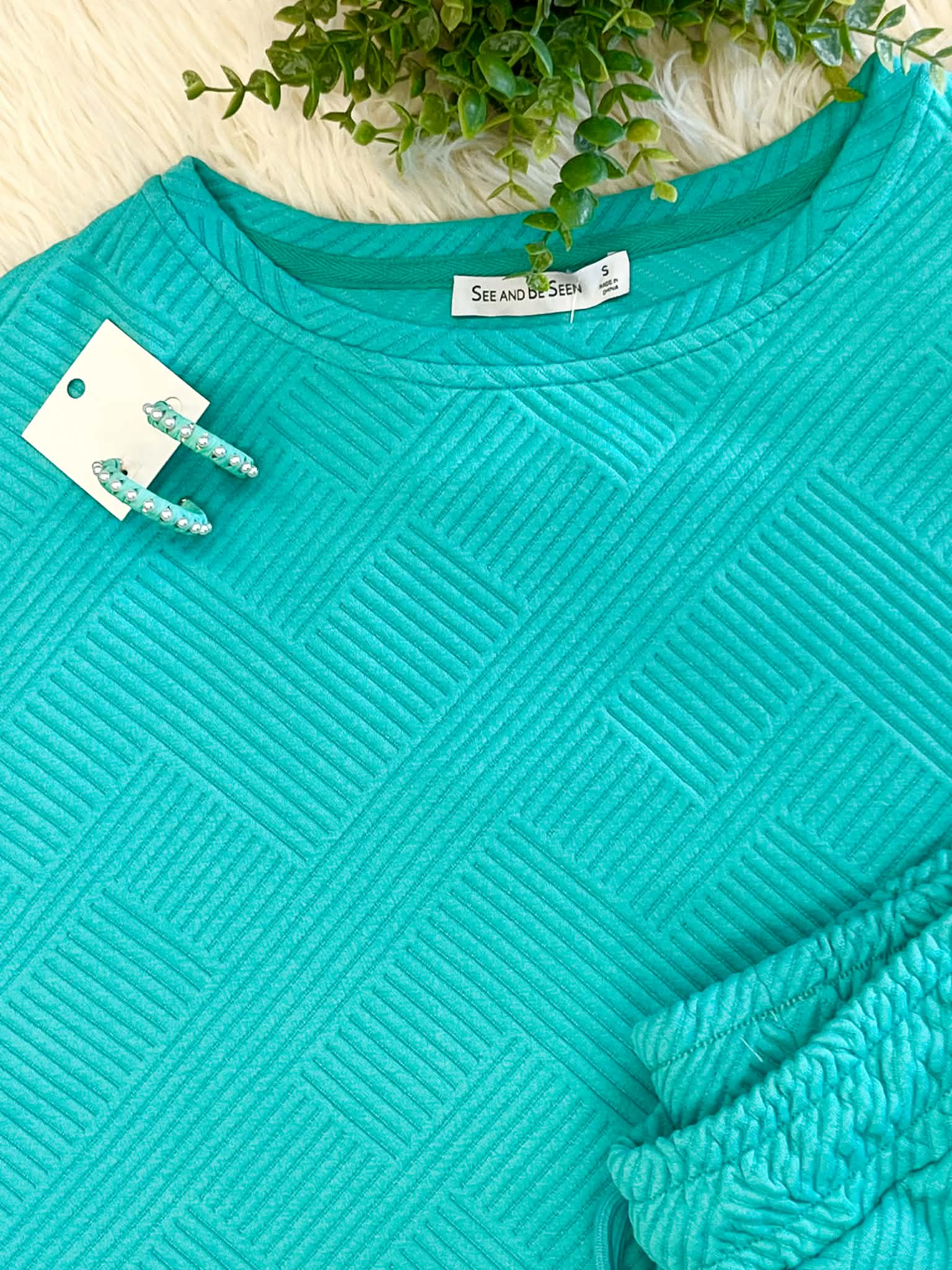 Women’s Turquoise Textured Pant Set