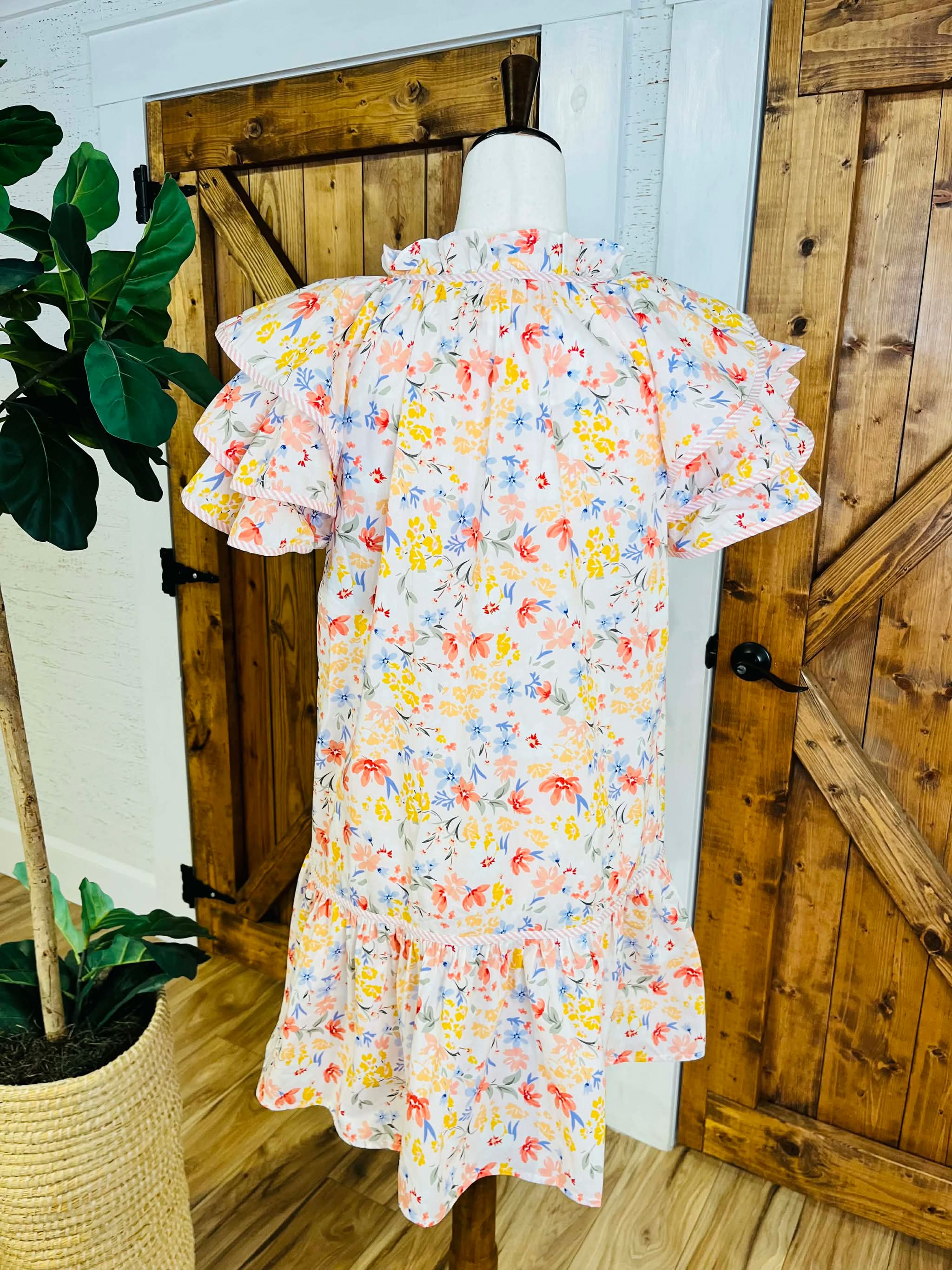 Women’s Umgee Blush Floral Ruffle Sleeve Dress
