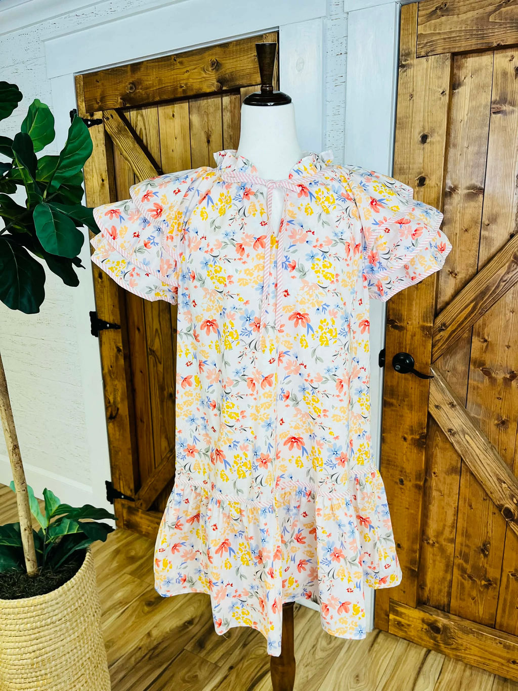 Women’s Umgee Blush Floral Ruffle Sleeve Dress