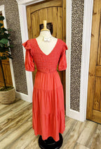 Women’s Umgee Coral Smocked Top Midi Dress