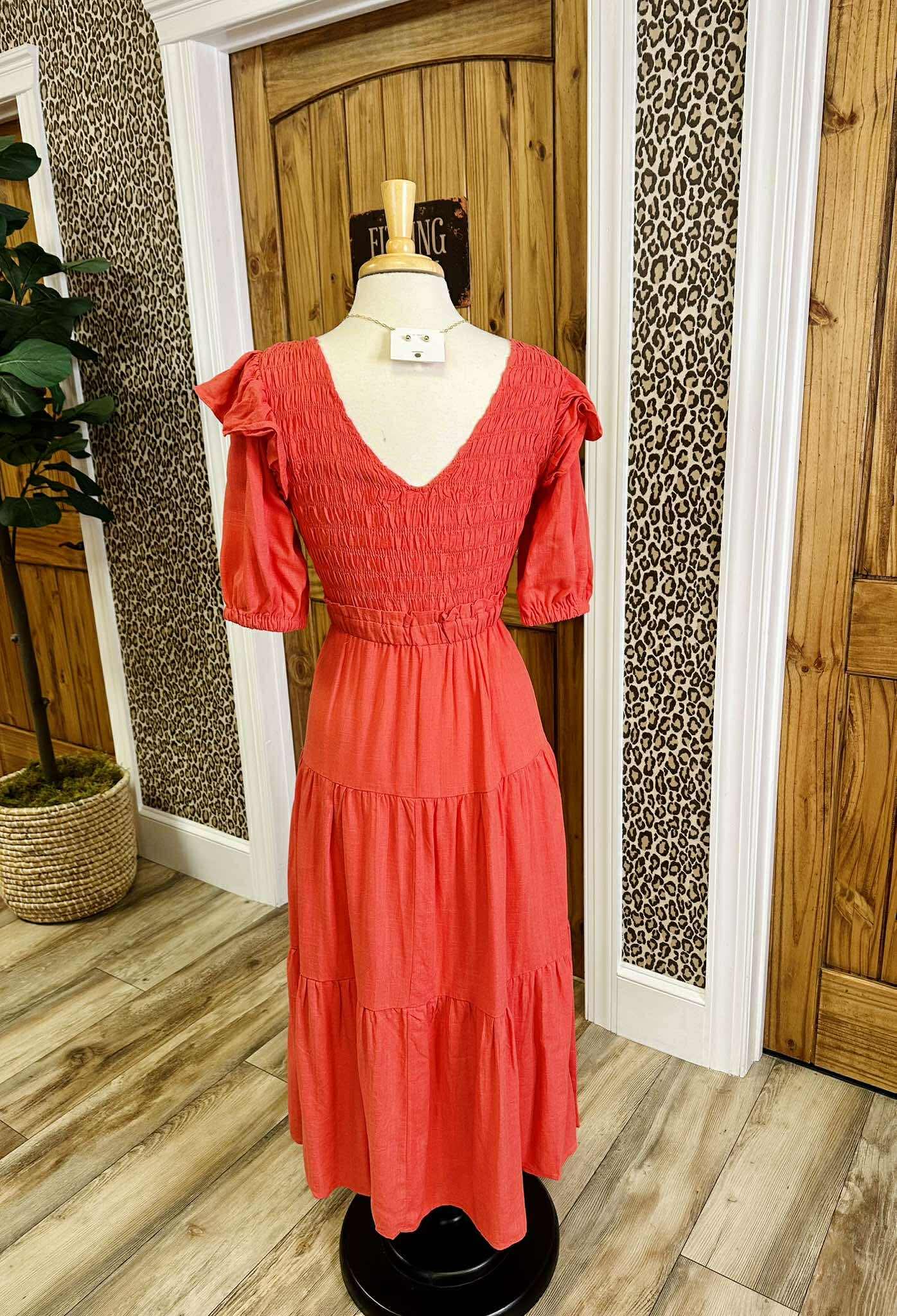 Women’s Umgee Coral Smocked Top Midi Dress