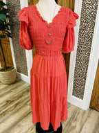 Women’s Umgee Coral Smocked Top Midi Dress