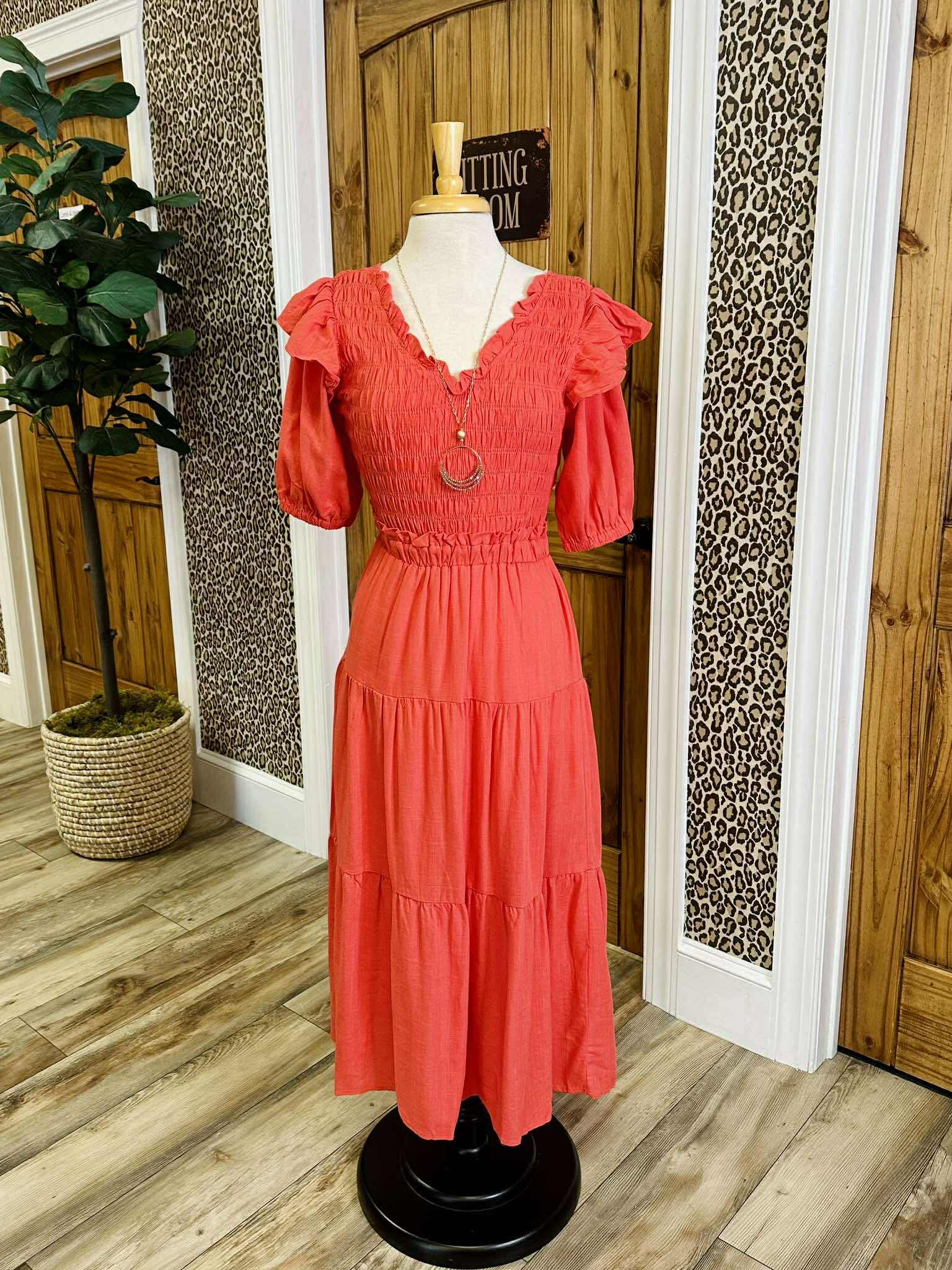 Women’s Umgee Coral Smocked Top Midi Dress