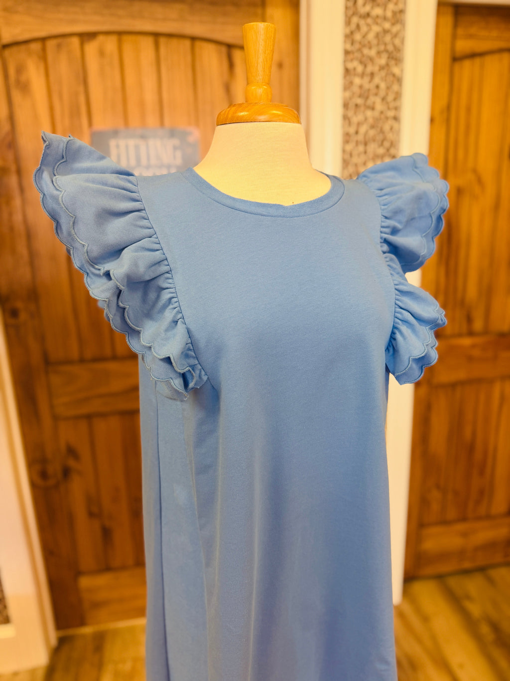 Women’s Umgee Cornflower Blue Flutter Sleeve Shirt Dress
