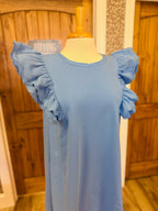 Women’s Umgee Cornflower Blue Flutter Sleeve Shirt Dress