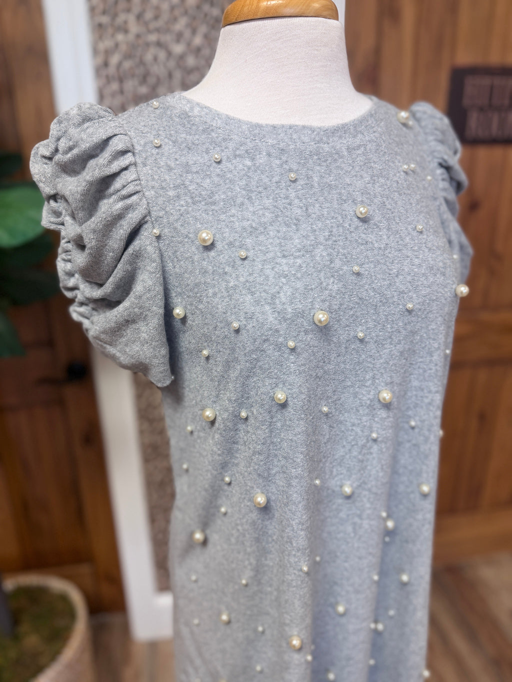 Women’s Umgee Grey Terry Pearl Accent Dress