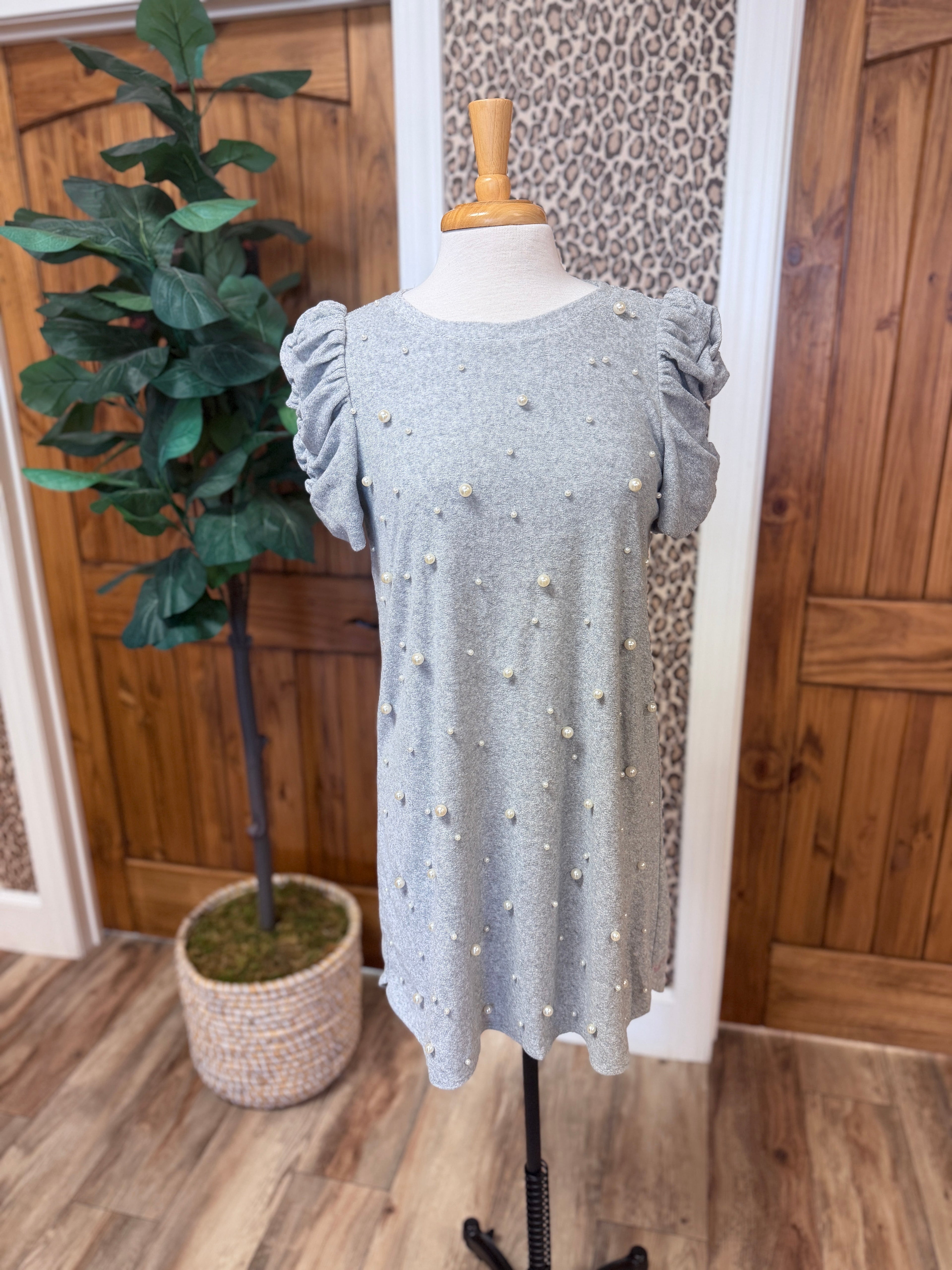 Women’s Umgee Grey Terry Pearl Accent Dress