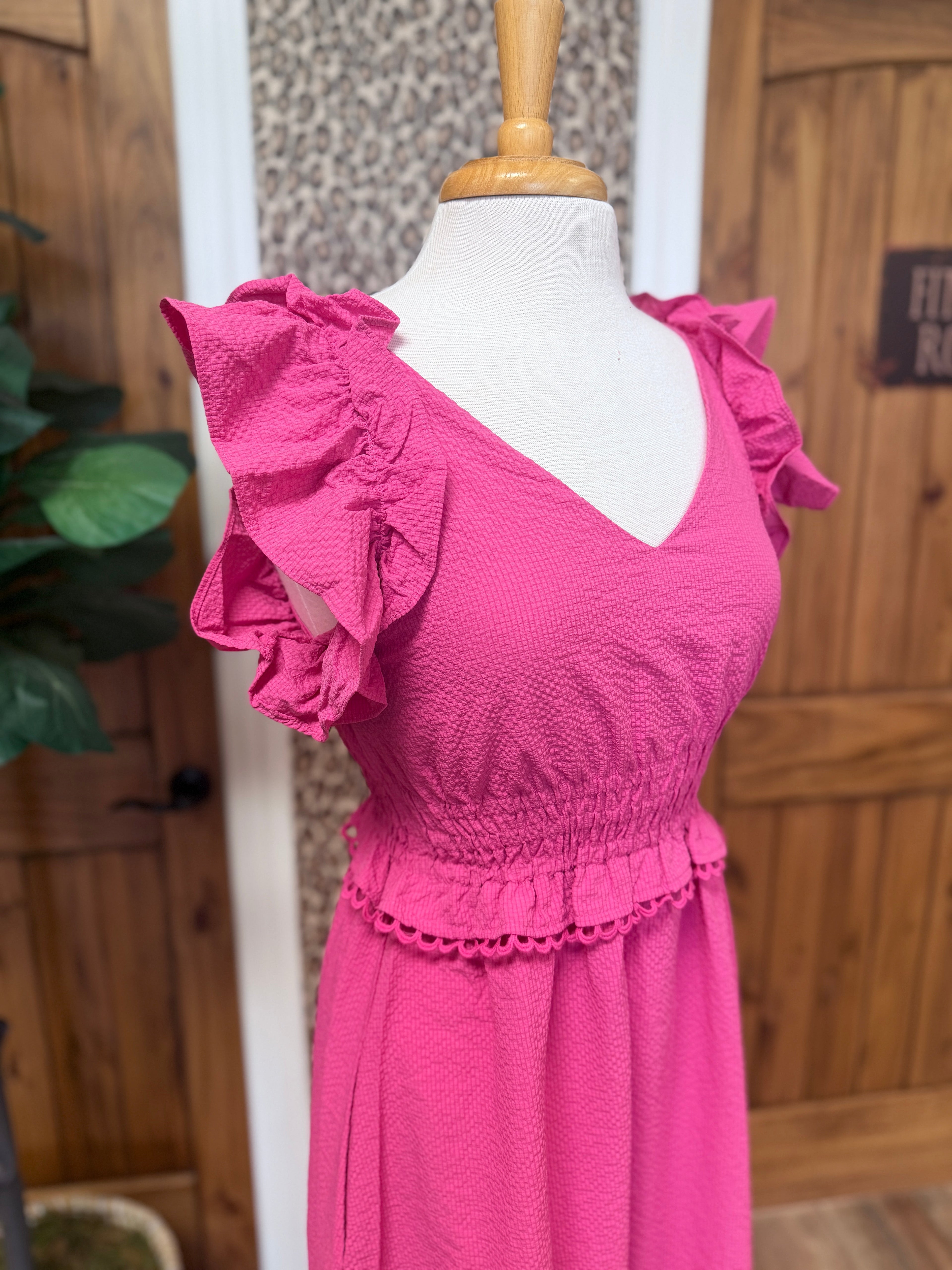 Women’s Umgee Lace Trim Pink Maxi Dress