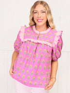 Women's Umgee Lavender Baby doll Ruffle Trim Blouse Top