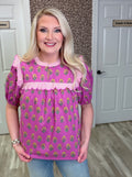 Women's Umgee Lavender Baby doll Ruffle Trim Blouse Top
