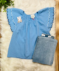 Women’s Umgee Light Blue Flutter Sleeve Top