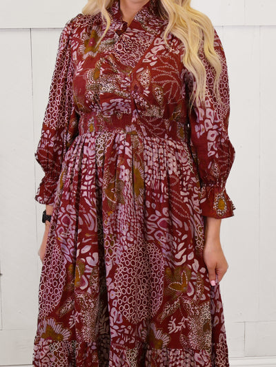 Women’s Umgee Merlot Mixed Print Midi Dress