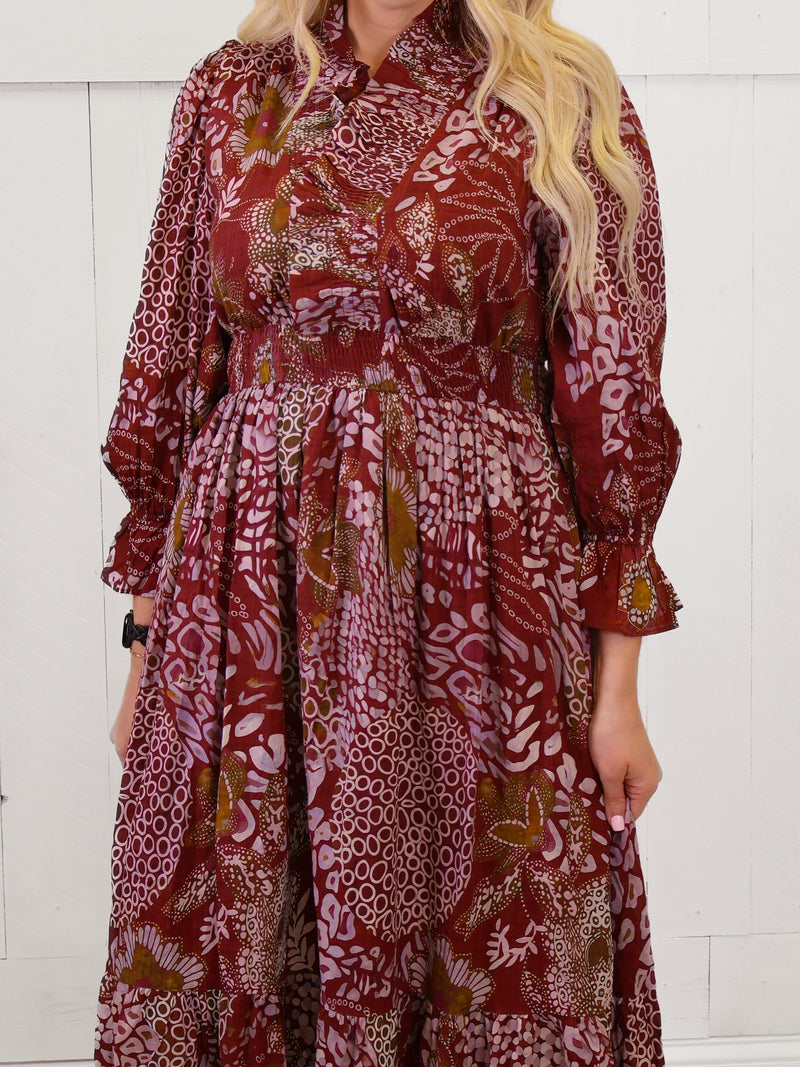 Women’s Umgee Merlot Mixed Print Midi Dress