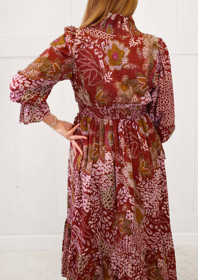 Women’s Umgee Merlot Mixed Print Midi Dress