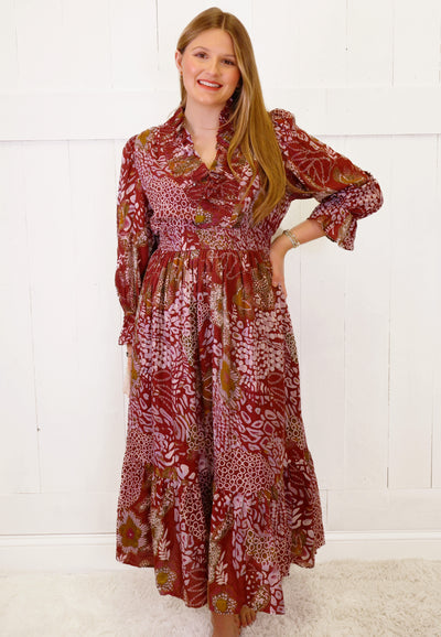 Women’s Umgee Merlot Mixed Print Midi Dress