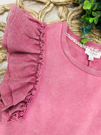 Women’s Umgee Mineral Wash Ruffle Sleeve Top