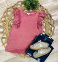 Women’s Umgee Mineral Wash Ruffle Sleeve Top