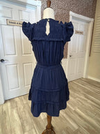Women’s Umgee Navy Blue Ruffle Belted Dress