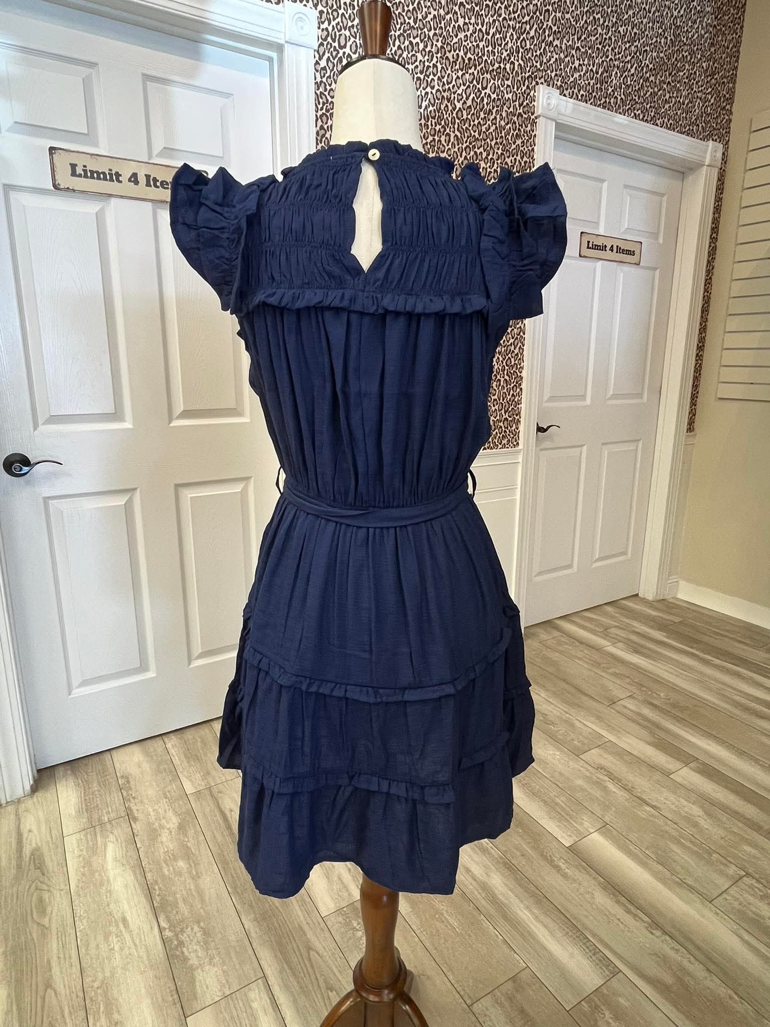 Women’s Umgee Navy Blue Ruffle Belted Dress