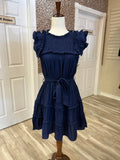 Women’s Umgee Navy Blue Ruffle Belted Dress