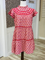 Women’s Umgee Pink Floral Ruffle Sleeve Dess