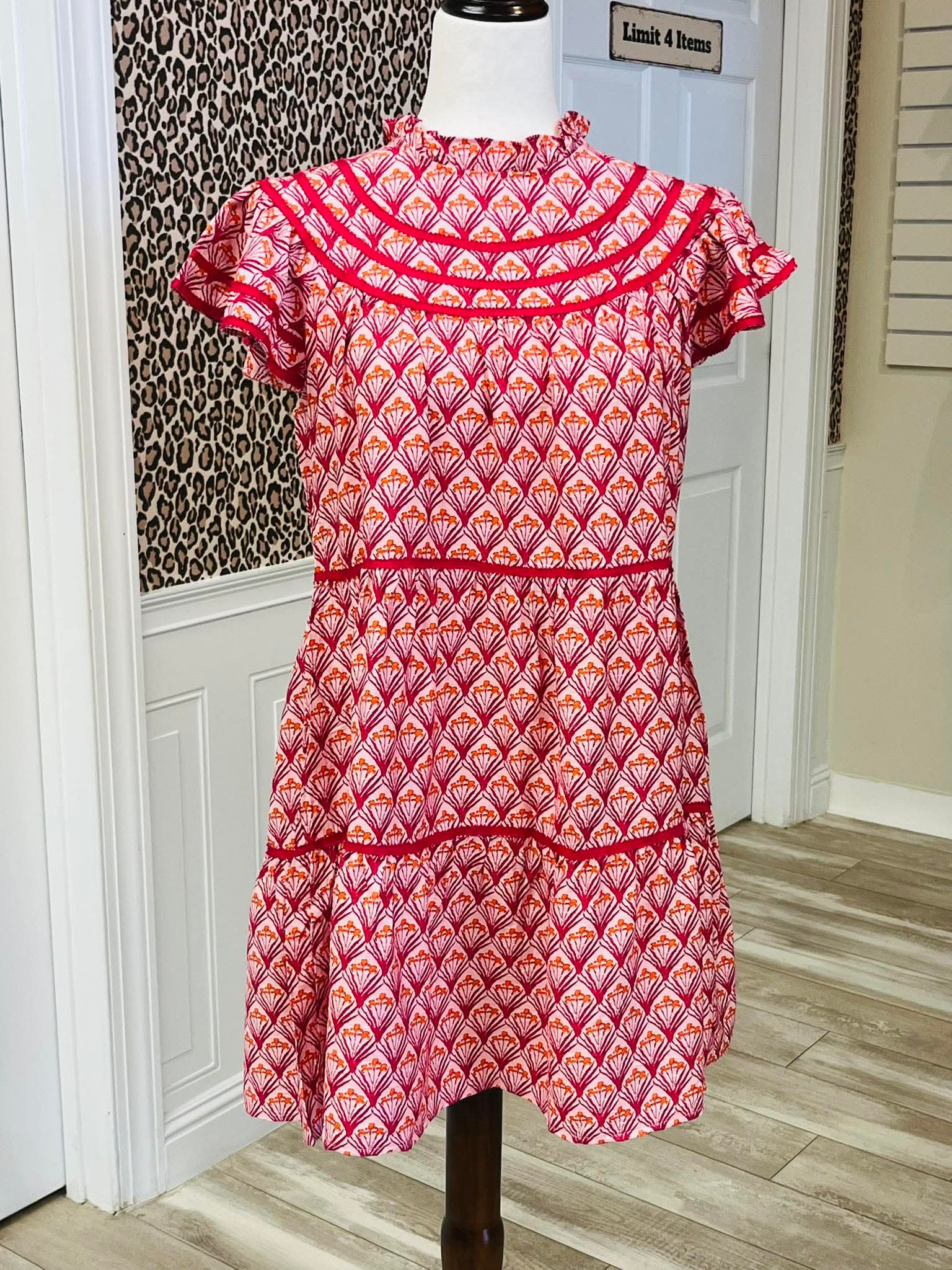 Women’s Umgee Pink Floral Ruffle Sleeve Dess