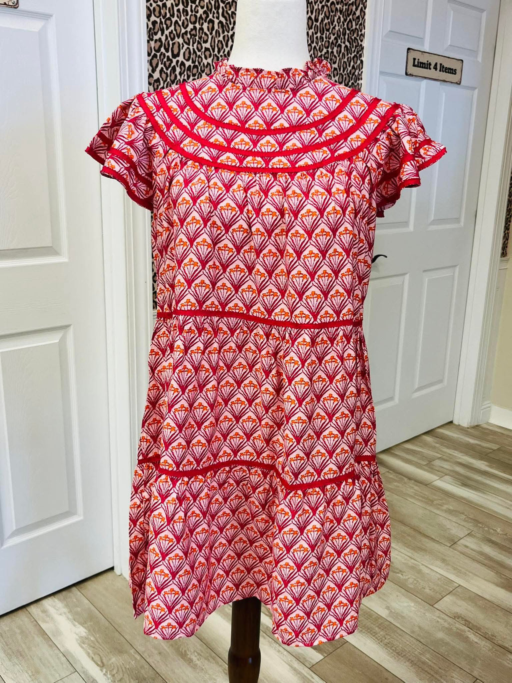Women’s Umgee Pink Floral Ruffle Sleeve Dess