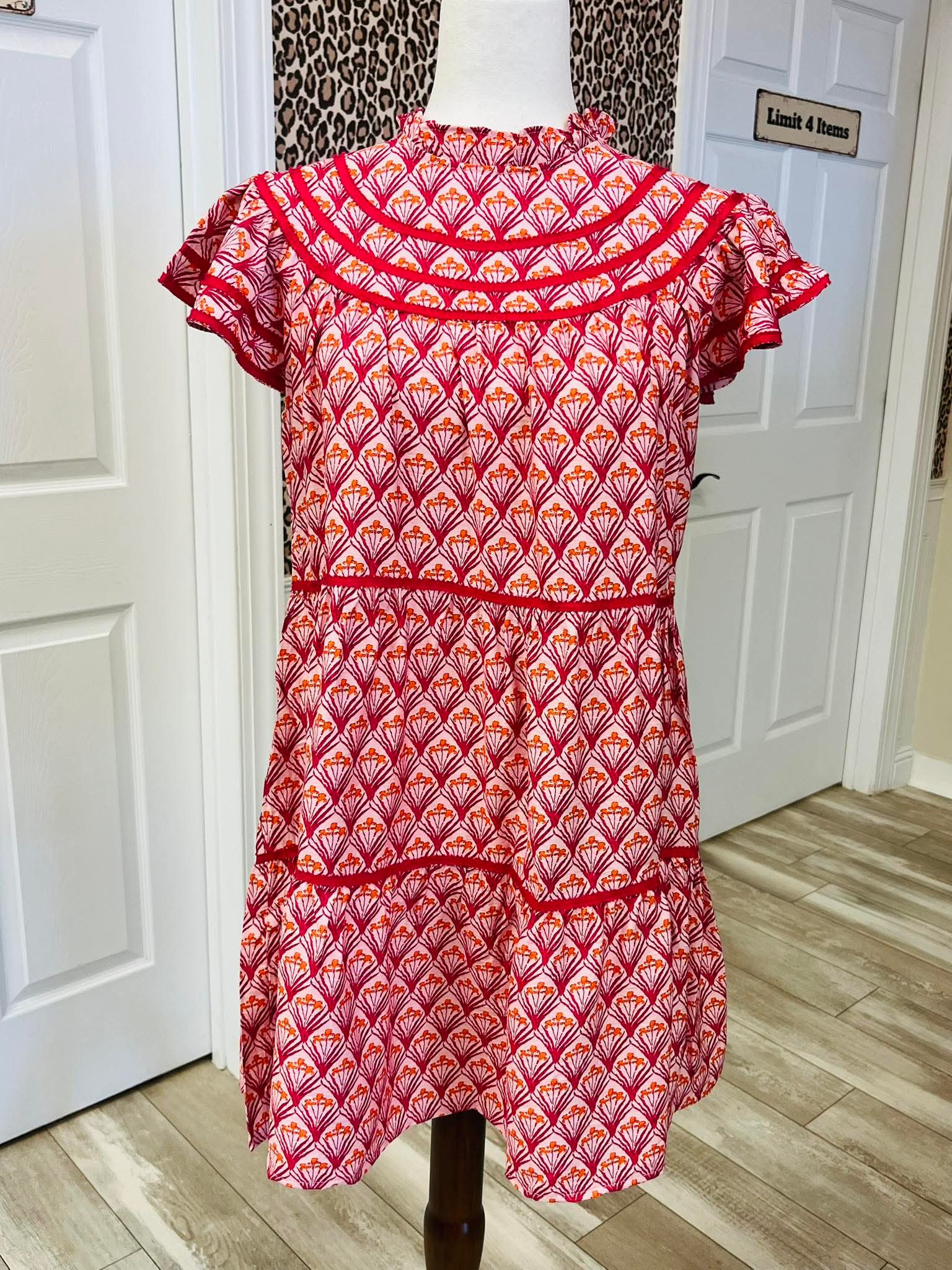 Women’s Umgee Pink Floral Ruffle Sleeve Dess