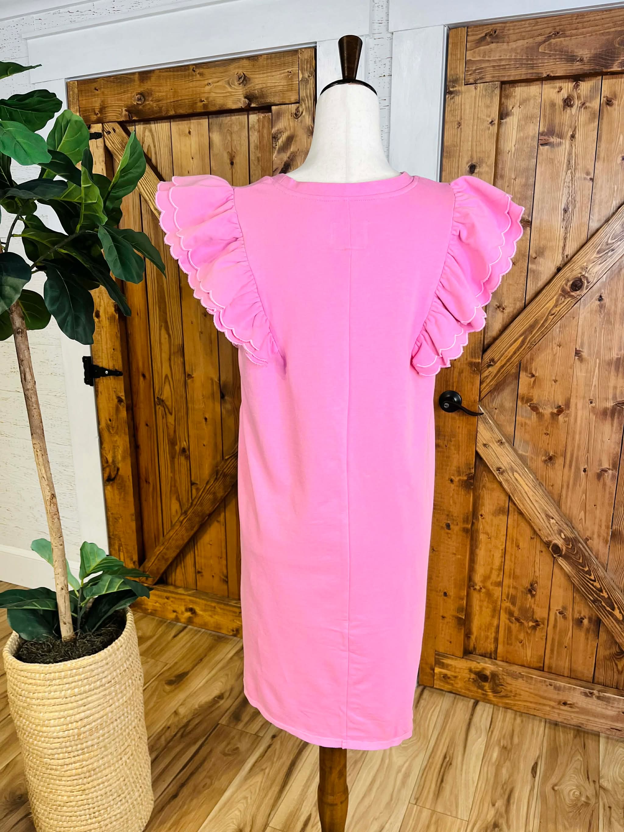 Women’s Umgee Pink Flutter Sleeve Shirt Dress