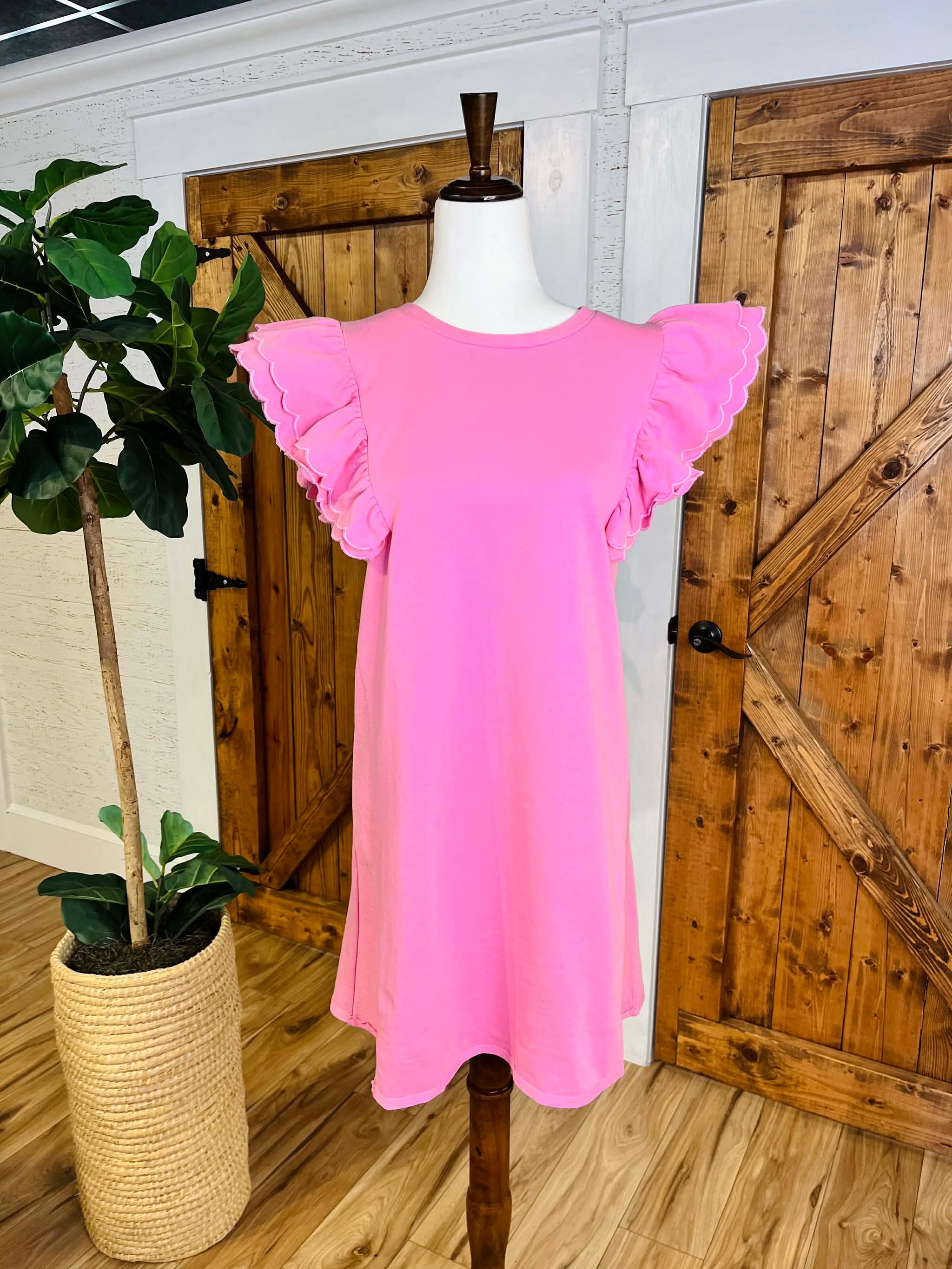Women’s Umgee Pink Flutter Sleeve Shirt Dress