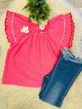 Women’s Umgee Pink Flutter Sleeve Top