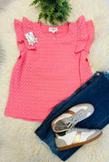 Women’s Umgee Pink Textured Top with Flutter Sleeve