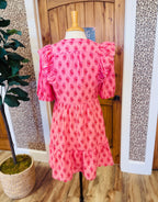 Women’s Umgee Pink Tie Neck Ruffle Shoulder Dress