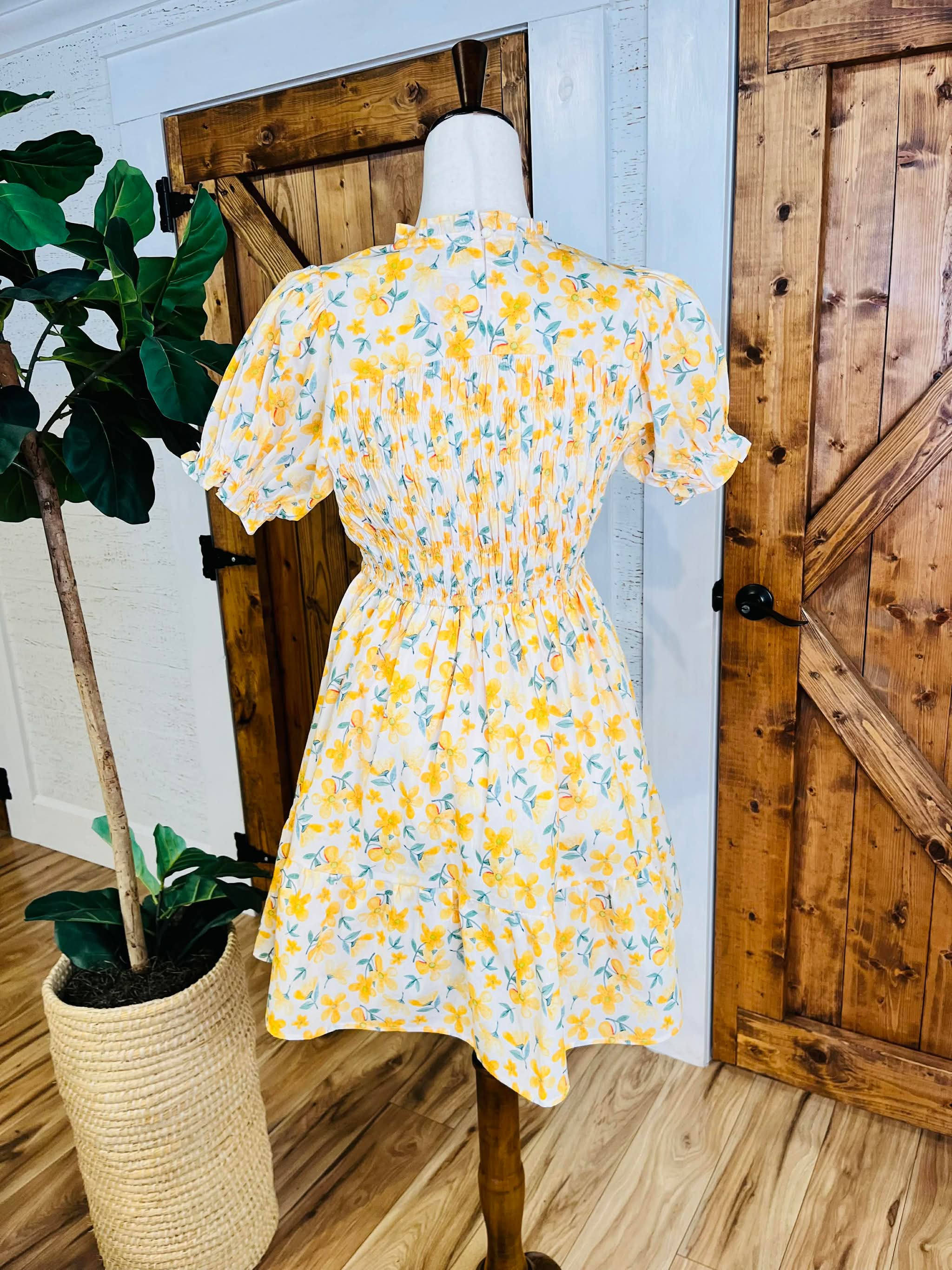 Women’s Umgee Smocked Top Yellow Floral Dress