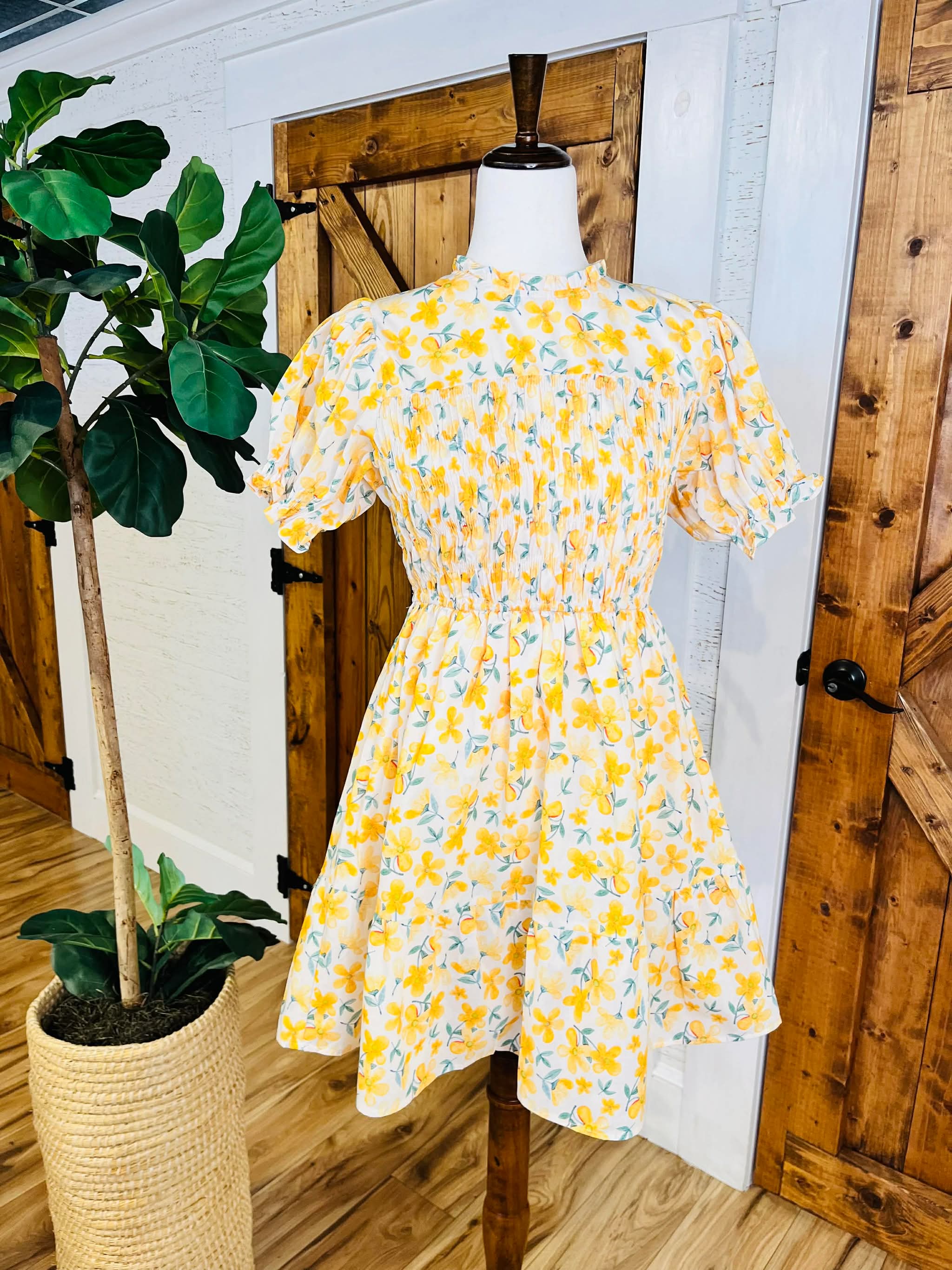 Women’s Umgee Smocked Top Yellow Floral Dress