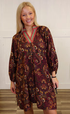 Women’s Umgee Split Neck Wine Floral Dress FW