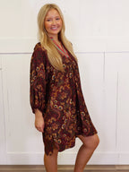 Women’s Umgee Split Neck Wine Floral Dress FW